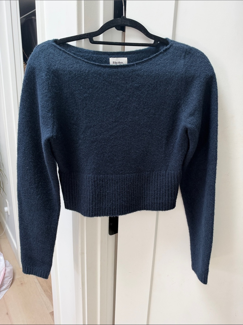 Rhythm Chloe Knit Sweater Navy Wide Neck Size NWOT